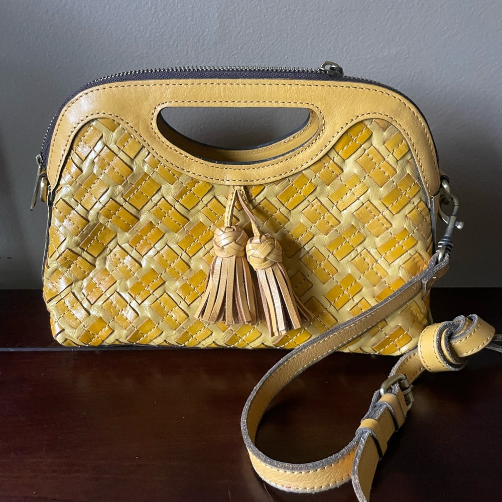 Patricia Nash Sora Woven Shoulder Bag Yellow Tassel Clutch Crossbody